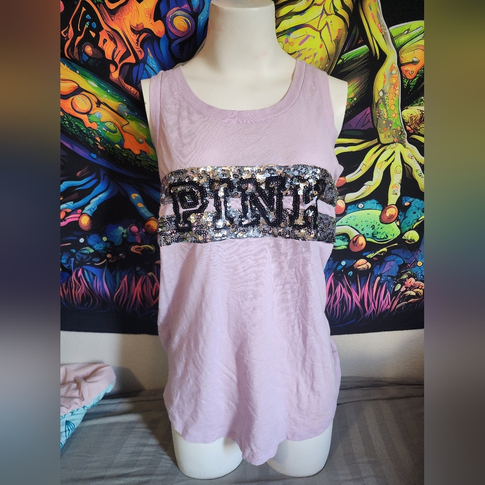 PINK Victoria Secret Sequin Tank Top Women's S Purple Sleeveless Shirt